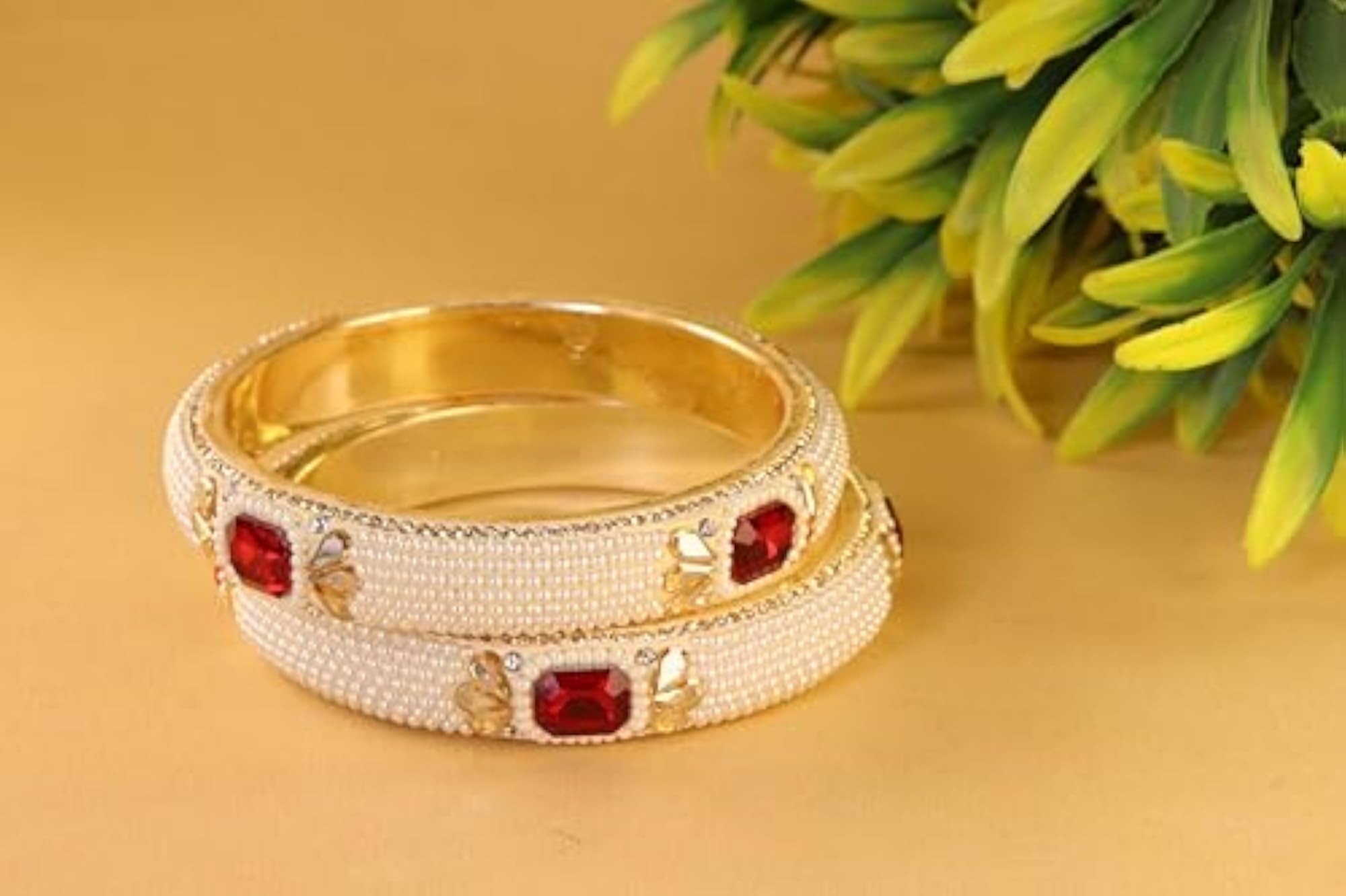 Designer Alloy Kada Set with Pearls & Kundan Stone